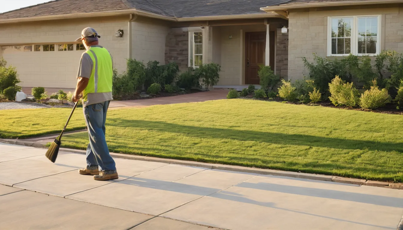 A freshly poured concrete driveway and front walk at a ranch home in Plano